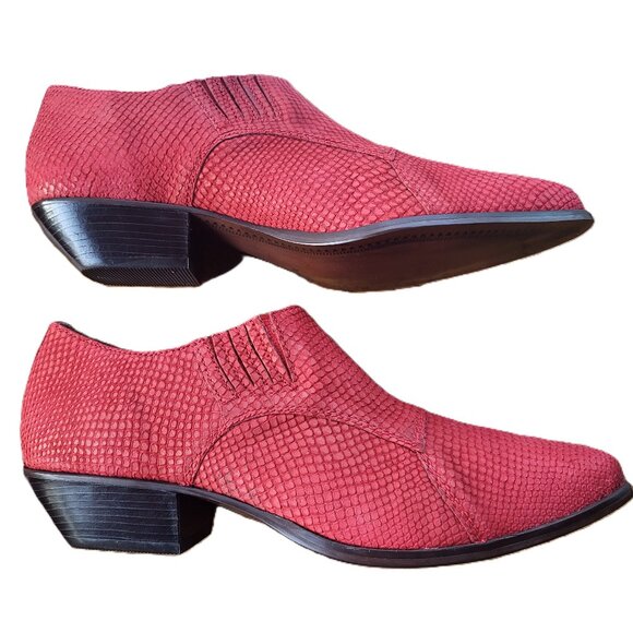 NWT Vintage Nine West Kassidy Cowboy Ankle Boots Red Nubuck Leather Size 8 - Picture 1 of 12